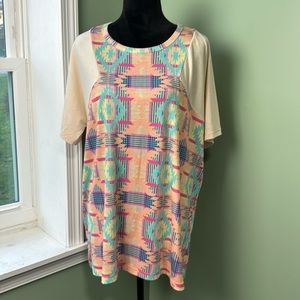 NWOT Two Fly peach, Aztec top XL
